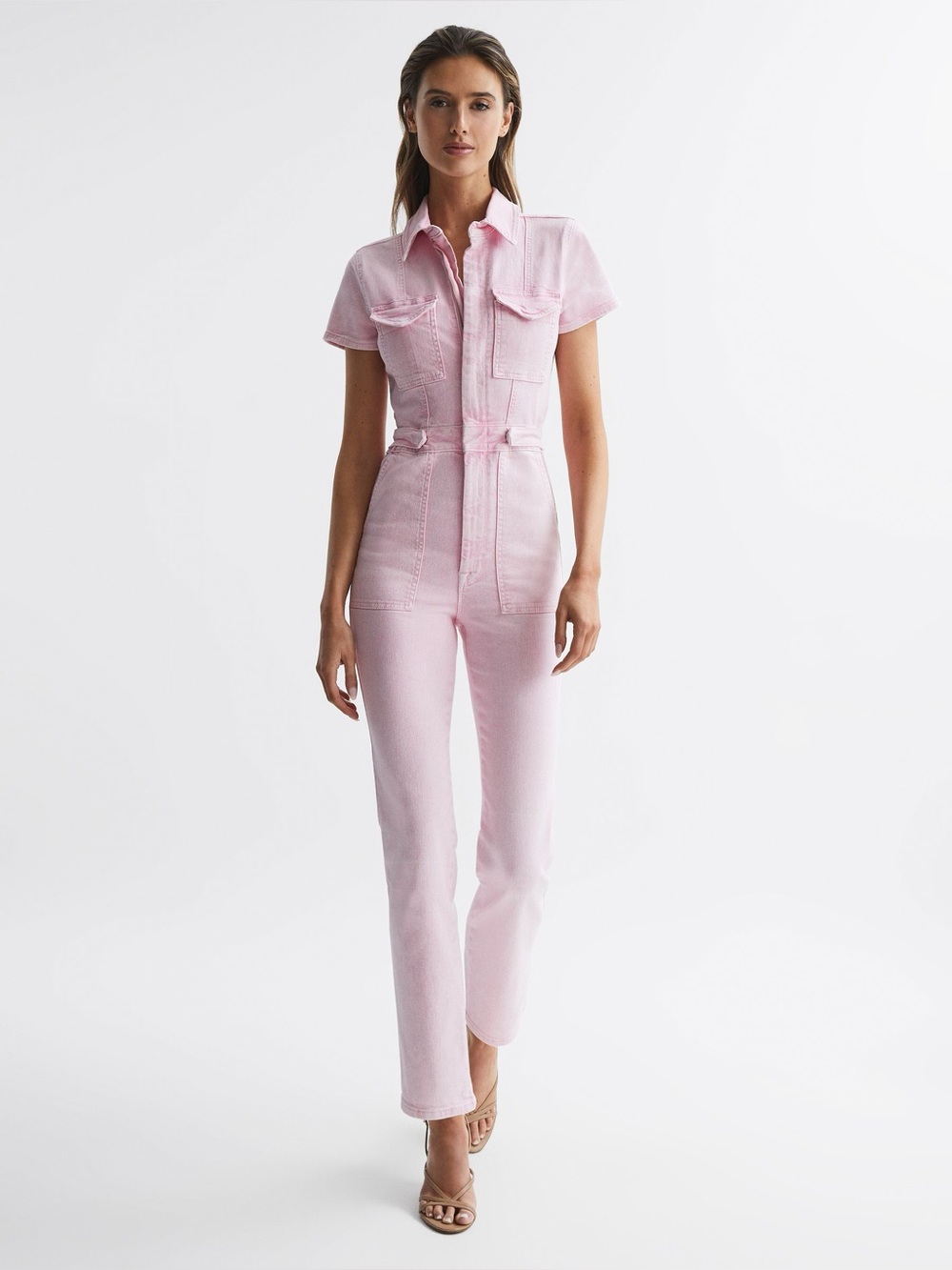 Good American Pink Denim Jumpsuit